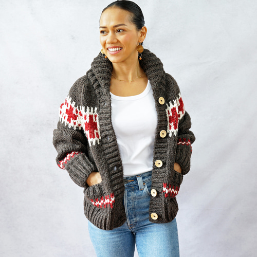 完売】ウール・クロス柄カウチンジャケット（N-450075-チャコール