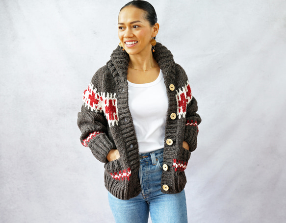 完売】ウール・クロス柄カウチンジャケット（N-450075-チャコール