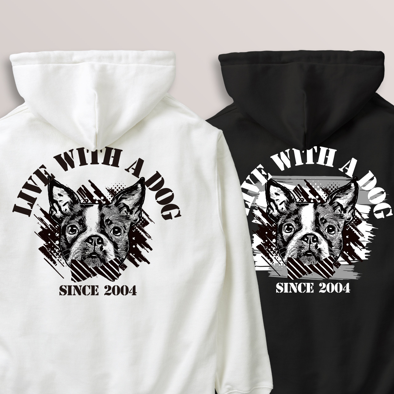 [特集掲載] 送料無料 ボストンテリア犬のビンテージ風 定番ライトパーカー 100〜2XL 大きいサイズ・小さいサイズ