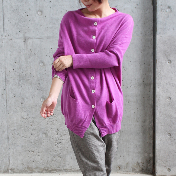 純羊絨鈕扣開衫紫粉色 第5張的照片
