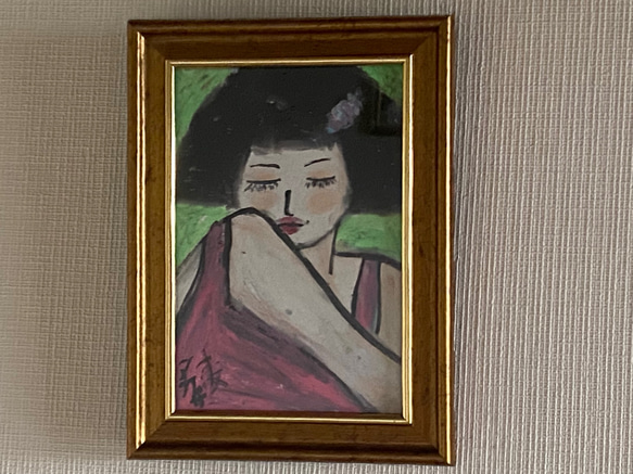 絵画 。壁掛け絵原画手描き【部屋の中で花瓶を片付ける少女と