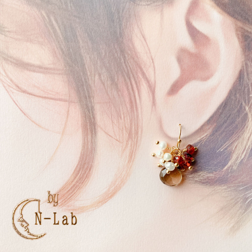 ✳️N✳️天然石１４kgfピアス 14kgf】秋色天然石＊フープピアス ピアス（フック・チェーン