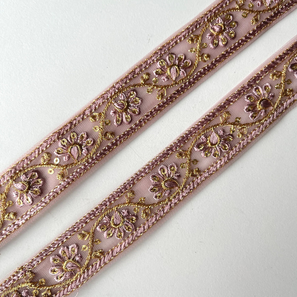 【50cm】インド刺繍リボン　パープル　チュール　GN455 7枚目の画像