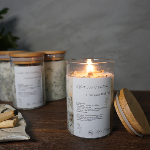 聖なる木＊パロサントとホワイトセージの 浄化ボトルキャンドル(木芯