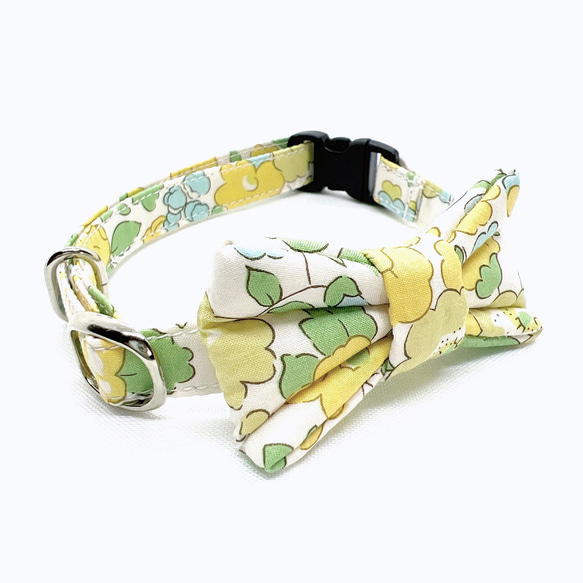 猫 犬 首輪 リバティプリント × Betsy リボン レモンシフォン イエロー 花柄 プレゼントにおすすめ♫ 3枚目の画像