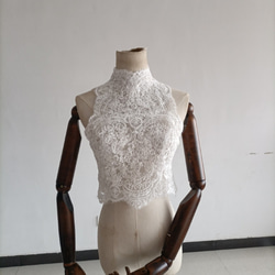 婚紗波萊羅高領無袖 3D 3D 蕾絲刺繡新娘/婚紗/婚禮/招待會 第2張的照片