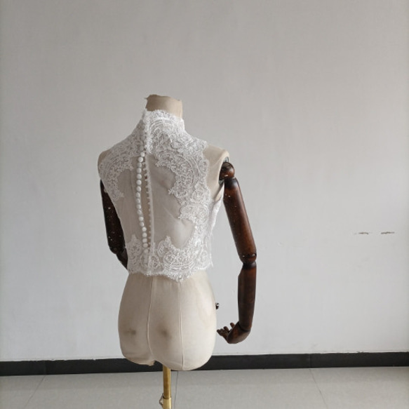 婚紗波萊羅高領無袖 3D 3D 蕾絲刺繡新娘/婚紗/婚禮/招待會 第12張的照片