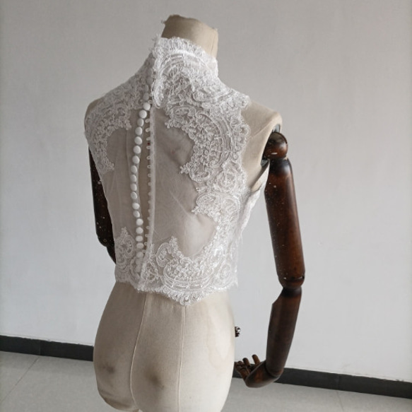 婚紗波萊羅高領無袖 3D 3D 蕾絲刺繡新娘/婚紗/婚禮/招待會 第9張的照片