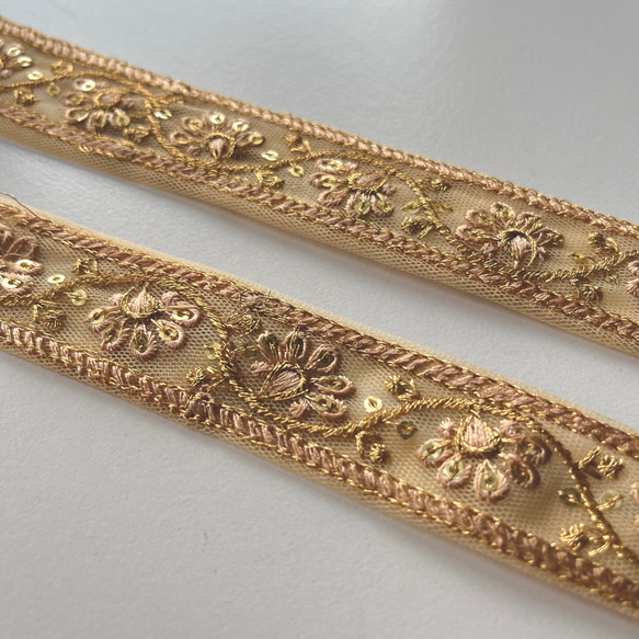 【50cm】インド刺繍リボン　ブラウン  チュール　GN455 2枚目の画像