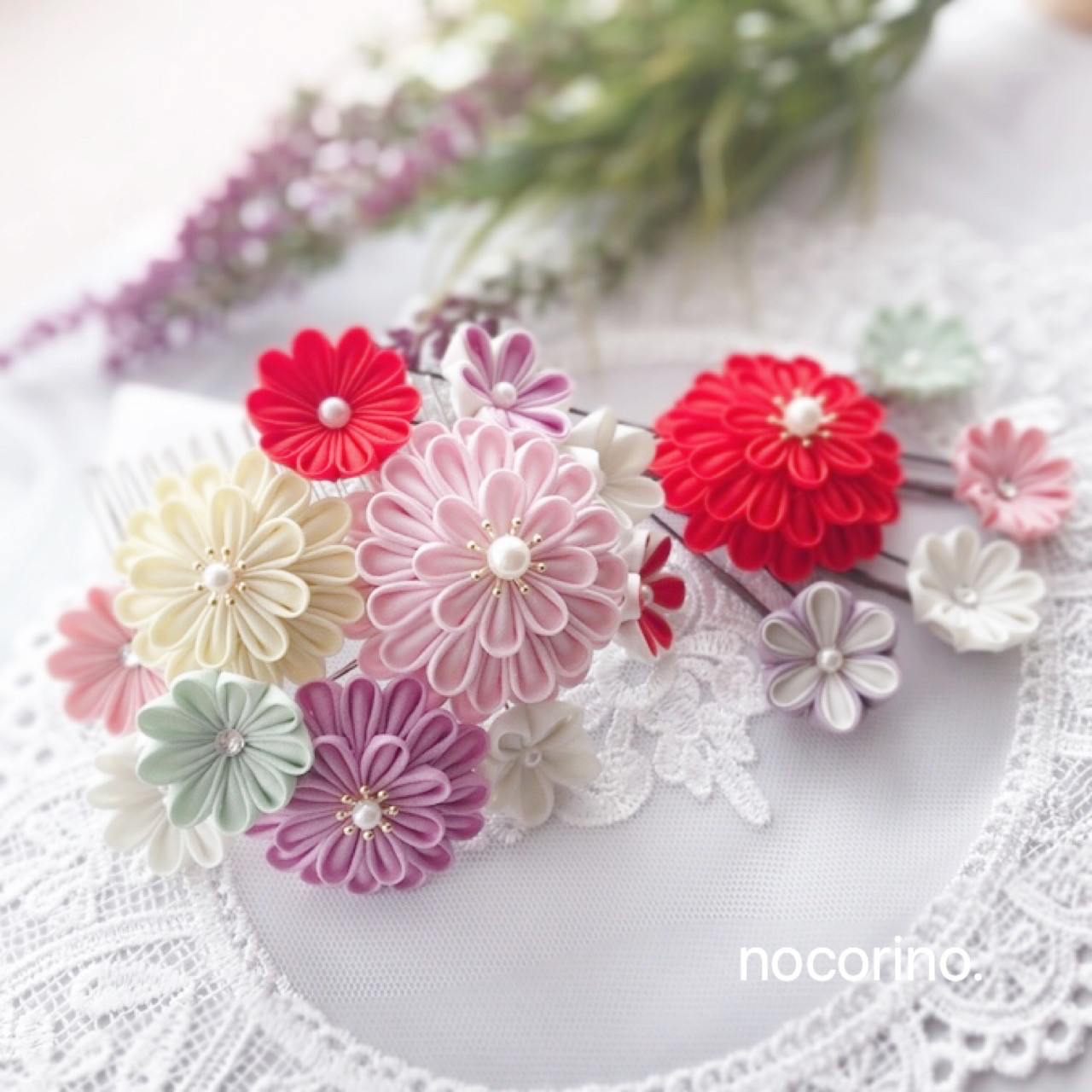 つまみ細工髪飾り アーティフィシャルフラワー髪飾り 髪飾り 結婚式 成人式 つまみ細工髪飾り多幸成人式結婚式七五三