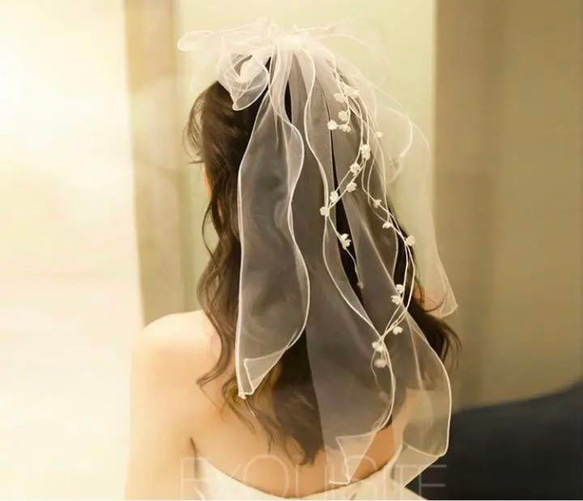ウェディング ヘッドドレス　結婚式　ヘアアクセサリー　ブライダル　リボン9/23 4枚目の画像