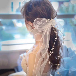 ウェディング ヘッドドレス　結婚式　ヘアアクセサリー　ブライダル　リボン9/23 1枚目の画像