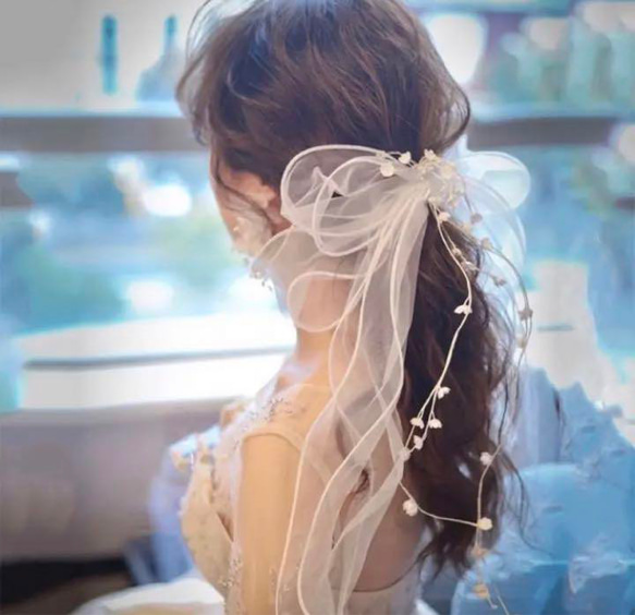 ウェディング ヘッドドレス　結婚式　ヘアアクセサリー　ブライダル　リボン9/23 1枚目の画像