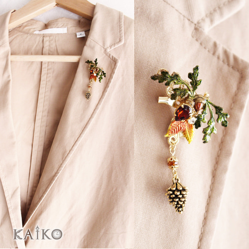 どんぐりと松ぼっくりのブローチ ブローチ NORIMAKI 通販 14558880