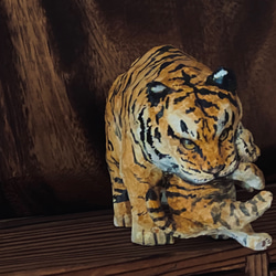 虎親子の木彫作品　トラ　寅木彫り　オリジナル 4枚目の画像