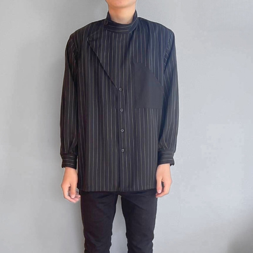 イッセイミヤケメン ノーカラーシャツ ポリエステル コットン綿 スタンドカラー イッセイミヤケメン ノーカラーシャツ ポリエステル コットン綿