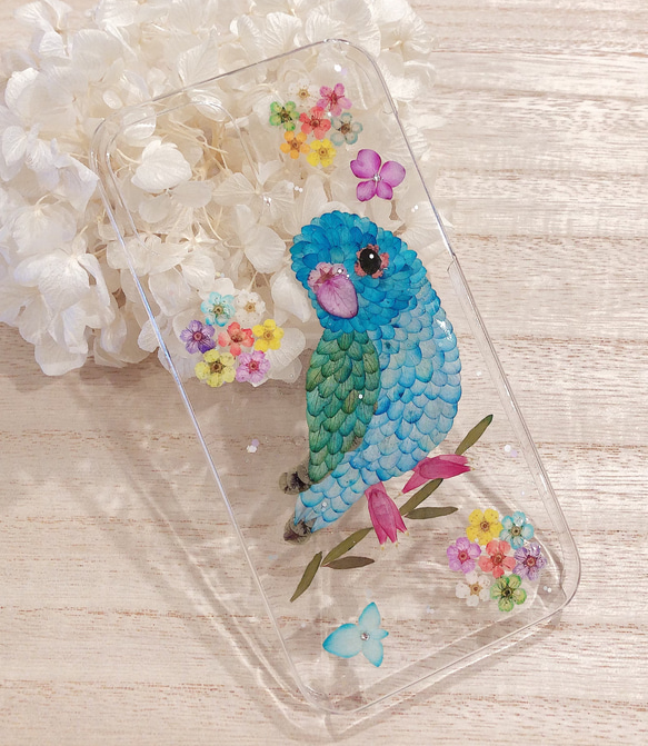 【新作】マメルリハインコの押し花iPhoneケース 2枚目の画像