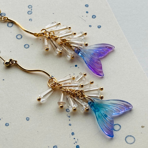 パープルシュガーゴールドイヤリング　ハンドメイド パープルシュガーゴールドイヤリング ハンドメイド （パープル