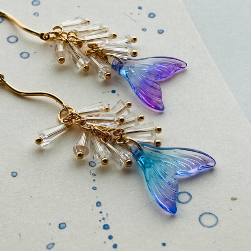 【1198】人魚と波模様の小さめピアス／イヤリング 7146e6f5f5e98b11fe2643e5e8f66d