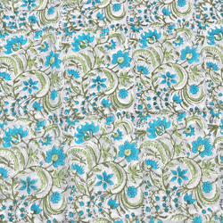 【50cm單位】灰色淺藍色花朵印度手工塊印花布料紡織棉 第5張的照片