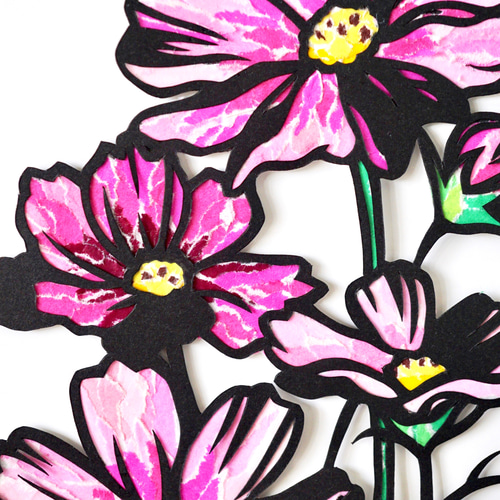 受注生産【切り絵×ちぎり絵】cos-mos -秋桜- 原画アート 絵画 紙