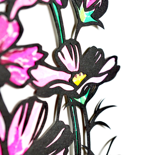 受注生産【切り絵×ちぎり絵】cos-mos -秋桜- 原画アート 絵画 紙