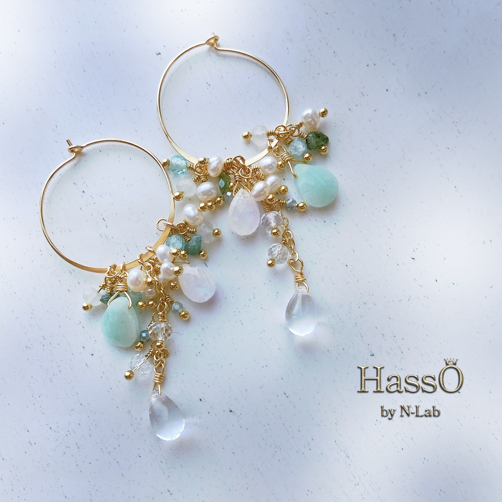 14kgfキラキラアマゾナイトピアス/イヤリング 天然石 14kgf* アマゾナイト 着せ替えフープ ピアス イヤリング