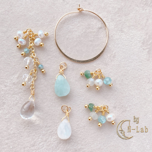 14kgfキラキラアマゾナイトピアス/イヤリング 天然石 14kgf* アマゾナイト 着せ替えフープ ピアス イヤリング ピアス