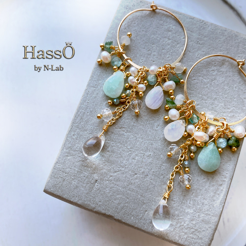 天然石 14kgf* アマゾナイト 着せ替えフープ ピアス イヤリング ピアス