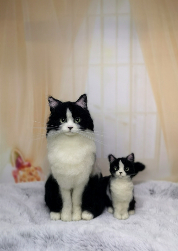KURIMARU】羊毛フェルト 猫ブローチ 可愛いこの子 親子猫(羊毛