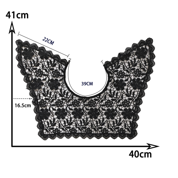 刺繍レースつけ襟　41cm*53.5cm ブラック 2枚目の画像