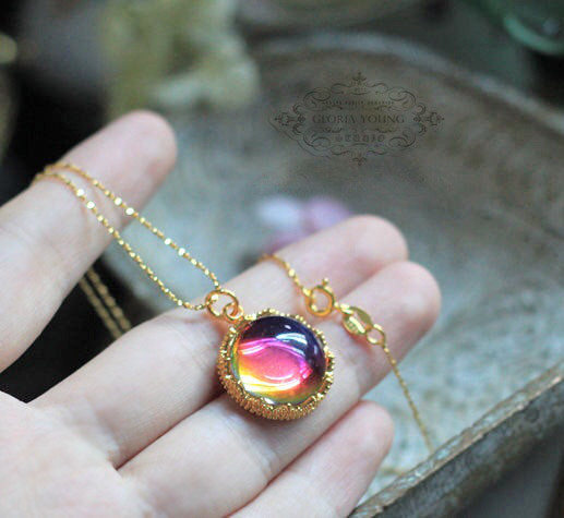 ギャラクシー 宇宙 レインボー ウエスタン ヴィンテージ ブライト ガラス オリジナル ネックレス キラキラ