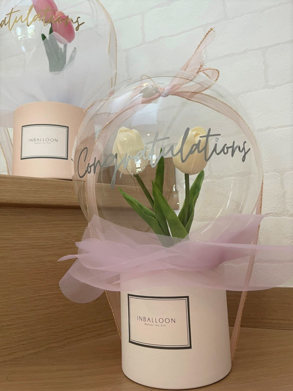 【Tulip box】White/Pink  Flower in Balloon 4枚目の画像