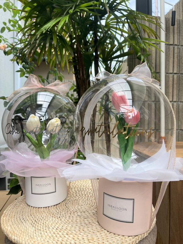 【Tulip box】White/Pink  Flower in Balloon 3枚目の画像