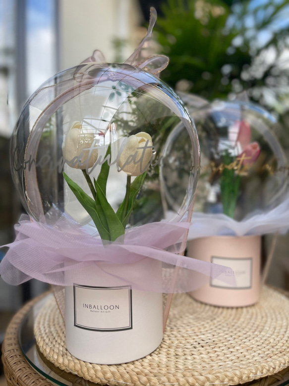 【Tulip box】White/Pink  Flower in Balloon 2枚目の画像