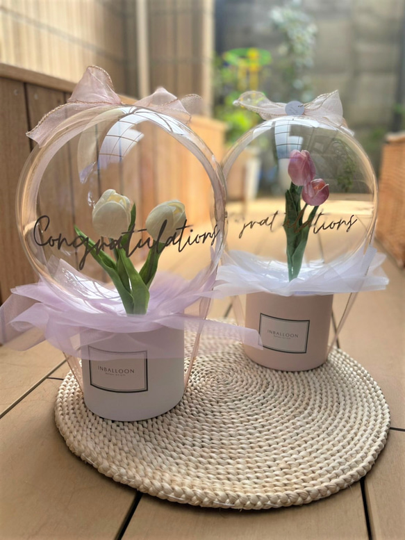 【Tulip box】White/Pink  Flower in Balloon 1枚目の画像