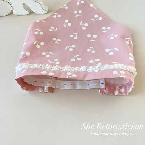 サクランボ柄 スモック 三角巾 ハンドメイド