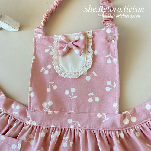 sweet girl』さくらんぼ柄furifuriフリルこどもエプロン＆三角巾