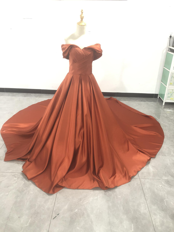 豪華！テラコッタ Aライン ロングトレーン オフショルダー フレンチ