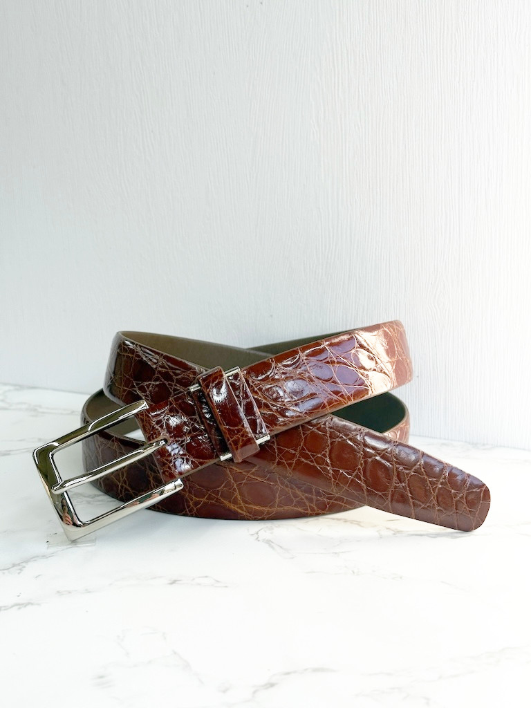 日本製　クロコダイル　上質　３０㎜巾　ベルト　ワニ革　フリーサイズ　エキゾチックレザー