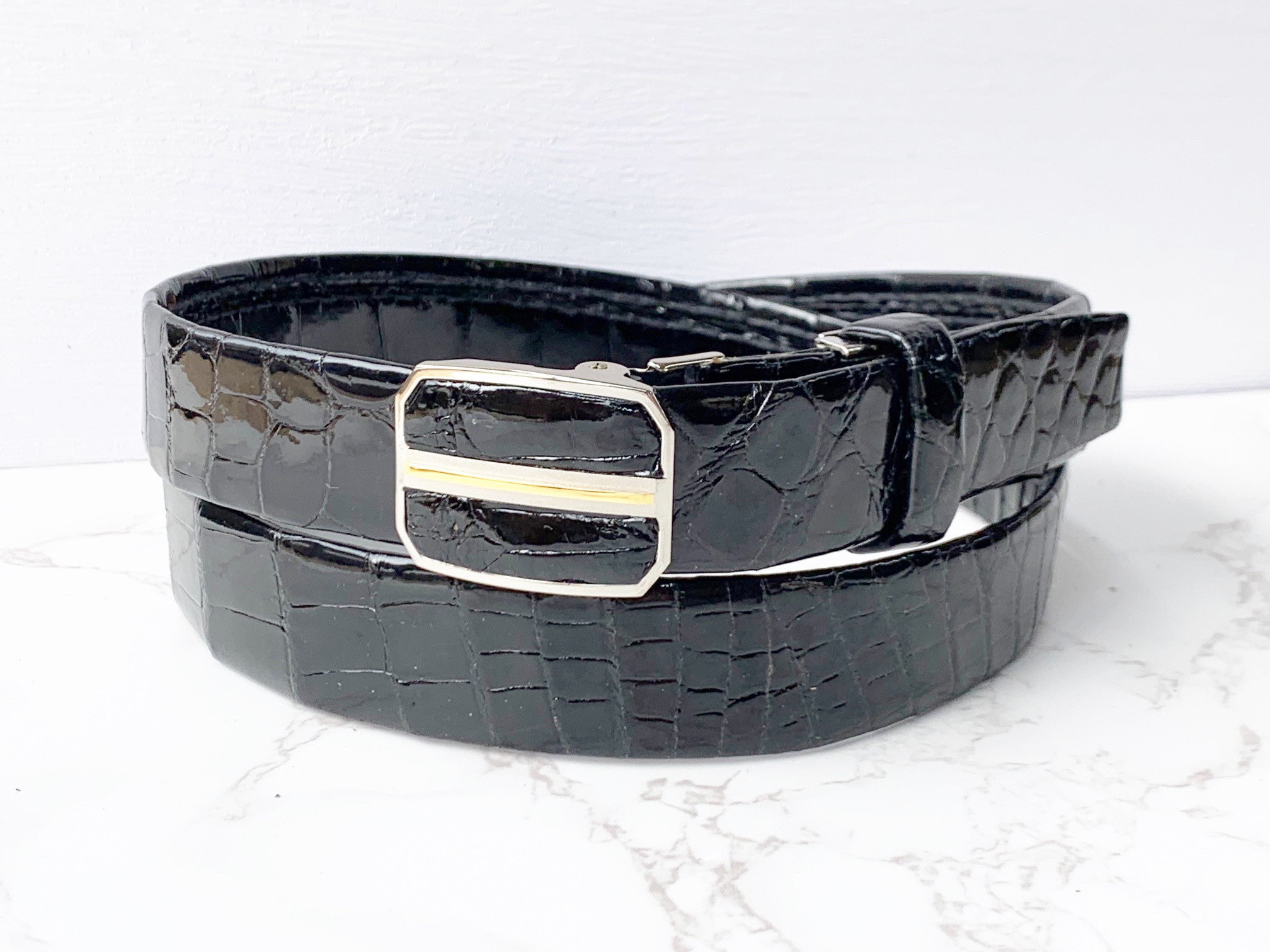 日本製　クロコダイル　Lサイズ　３０㎜巾　上質　ベルト　本無双　袋縫い（手縫い）　真鍮磨き上げ金具　エキゾチックレザー