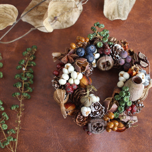 秋の木の実のタルトリース✳︎手のひらwreathe◎12センチ リース  