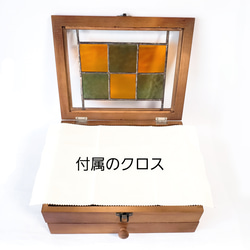 ステンドグラス　アンティーク調ガラス窓つき　木製アクセサリーケース　ジュエリーケース　オレンジ×グリーン 13枚目の画像