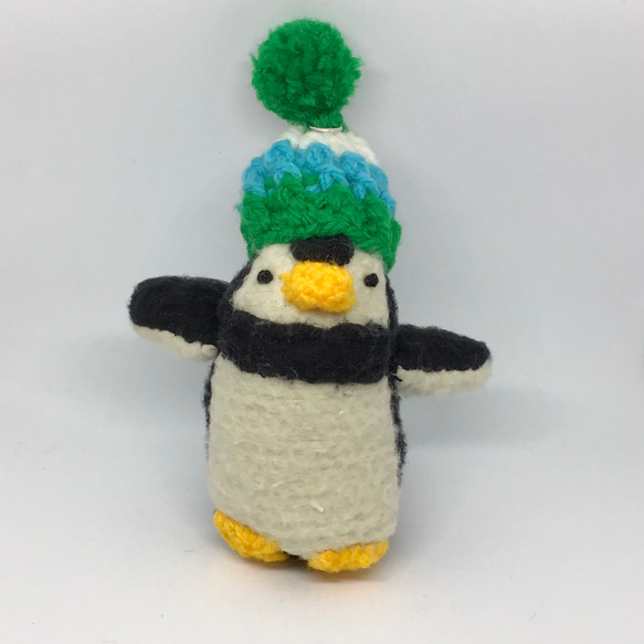 ミドリのポンポン・大きなニット帽の小さなペンギン 1枚目の画像