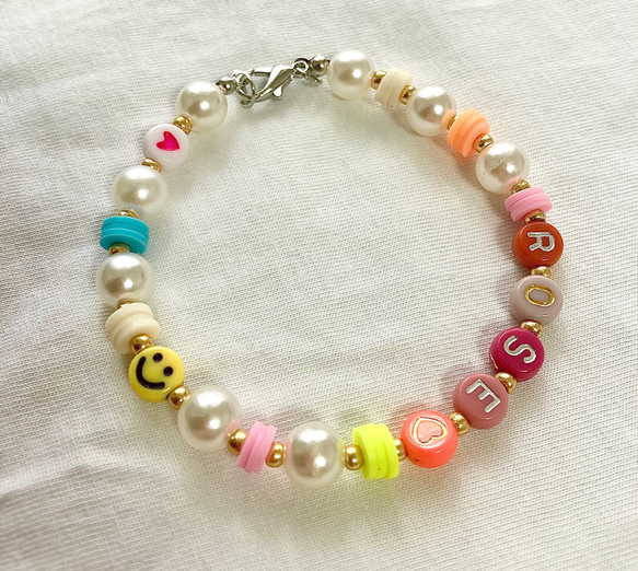 カスタム 名前入りパールブレスレット ニコちゃん ブレスレット The