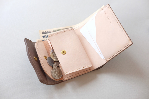 plain wallet (darkgray,brown)/オイルレザーとヌメ革のシンプルなお財布 12枚目の画像