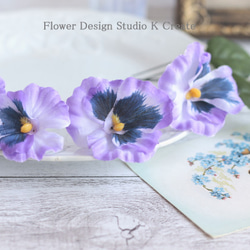 パンジーと葉っぱのヘッドドレス（6本） 結婚式　パンジー　ウェディング　パープル　紫　成人式　結婚式　造花 7枚目の画像