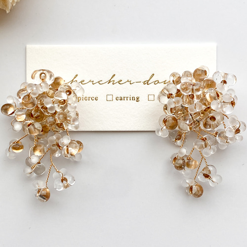 チェコガラスクリア シャンデリアゴールドフープ☞ハンドメイド ピアス