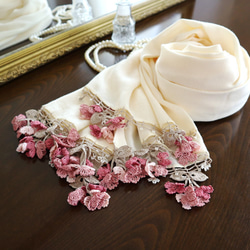 [Made to order] OYA Pashmina shawl [Flower of Wind] White 第2張的照片