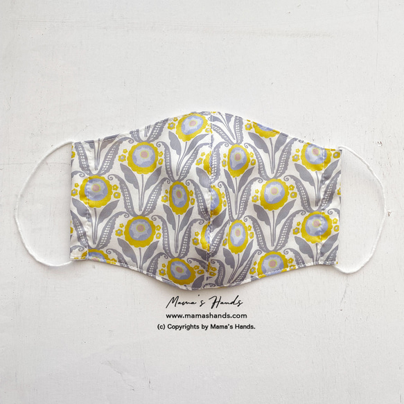 自由黃花卉灰色 100% 棉紗布成人 3D 生態布口罩 第1張的照片
